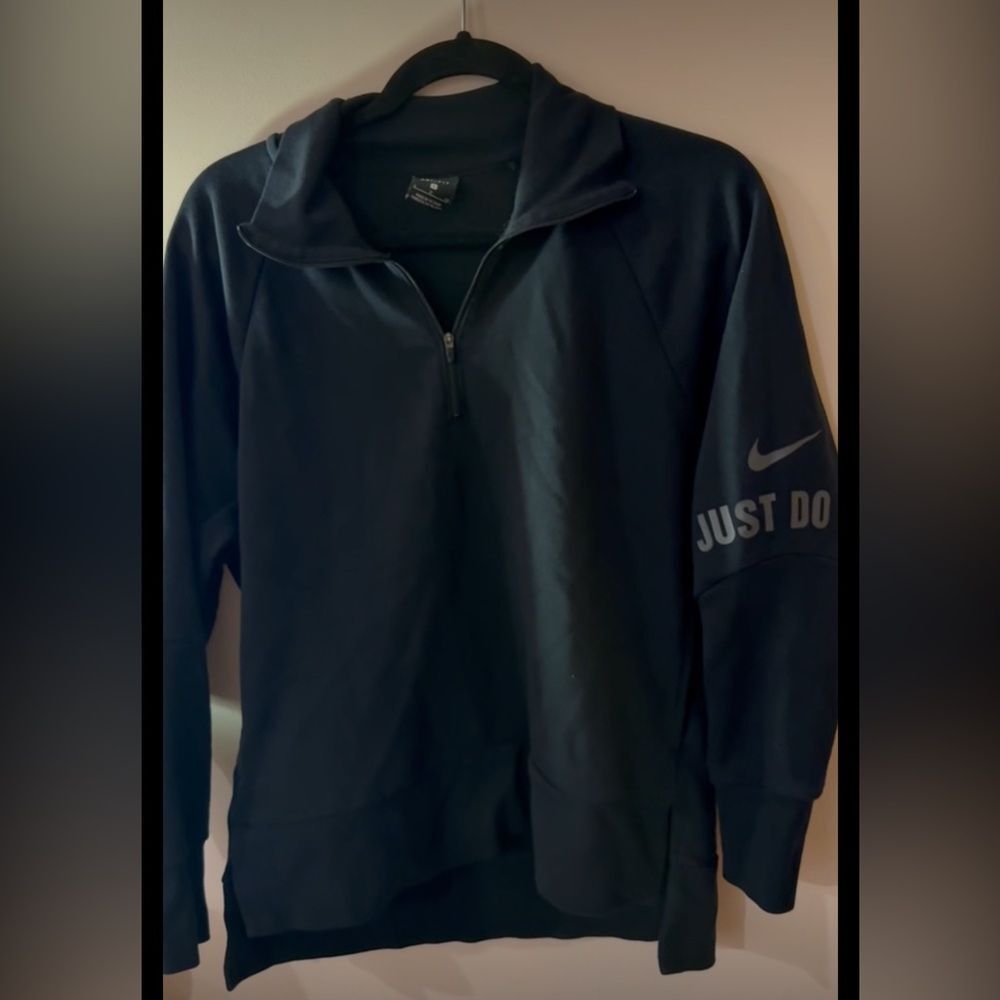 Women’s Nike Dri-Fit Sweatshirt 3/4 Zip Pockets Side Vents Arm Logo Black S